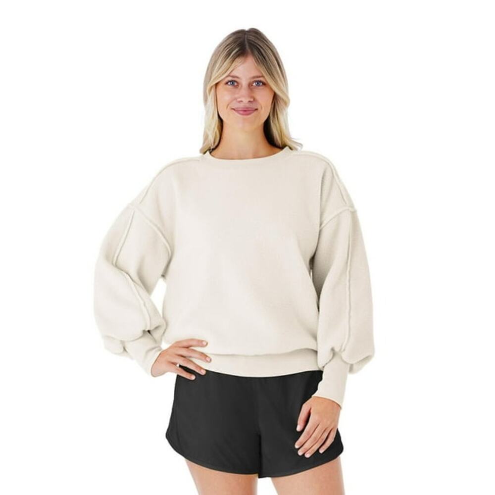 NWT Member's Mark Cream Relaxed Fit Fleece Cozy Crew Neck Sweatshirt Size Large